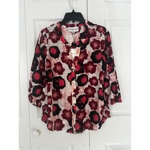 Alex & Parker Chic Floral Print 3/4 Sleeve Button Front Blouse M, New With Tags